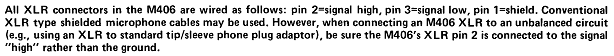 M406 XLR notes